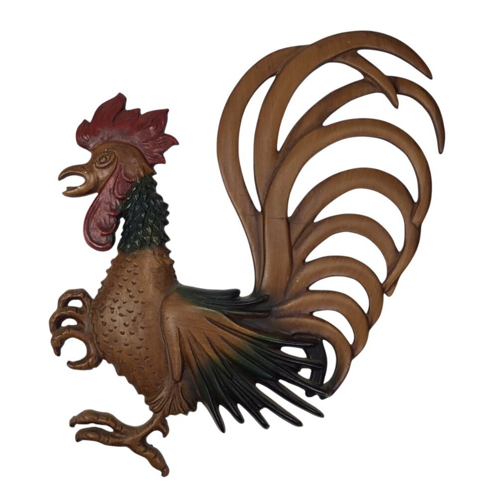 Vtg MCM Cast Metal Rooster Wall Art Hanging Set Mid West Decor Farm Farmhouse - Picture 3 of 12